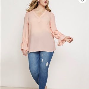 Eloquii Blush Pink Tunic Blouse with Tie Cuff